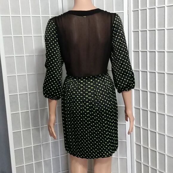 Adorable Black Dress W/ Green Polka Dots And Poofy Slit Half Sleeves - Picture 6 of 15